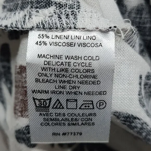 Ann Taylor Linen Blouse Top Women Size M White Floral Waist Tie Casual Feminine - Picture 9 of 9